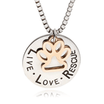 ThriftyGoddess Inspirational Hand Stamped Necklace - Live Love Rescue Necklace With Paw Charm