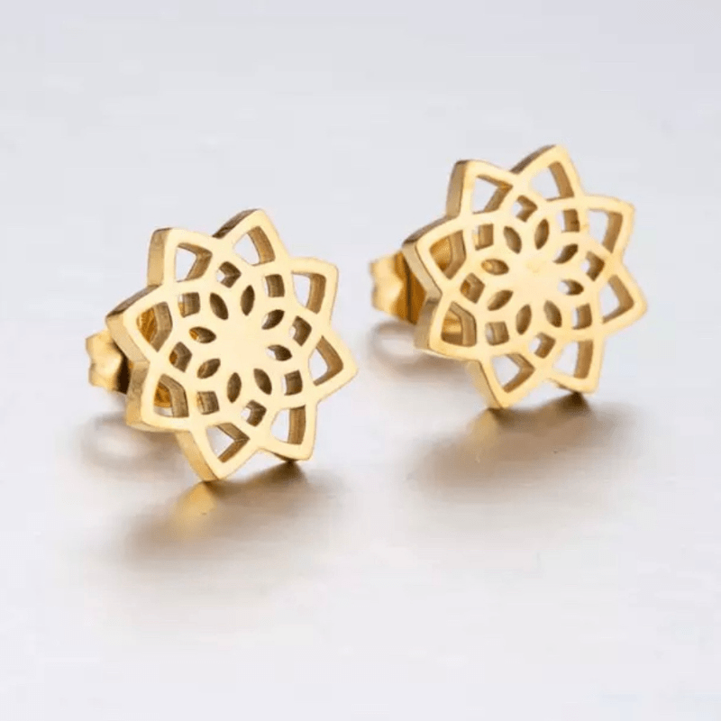 ThriftyGoddess Stainless Steel Mandala Flower Stud Earrings