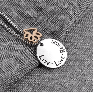 ThriftyGoddess Inspirational Hand Stamped Necklace - Live Love Rescue Necklace With Paw Charm