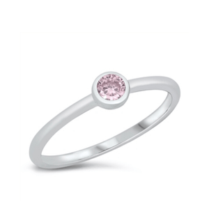 Thrifty Goddess Sterling Silver Dainty Pink CZ Solitaire Ring