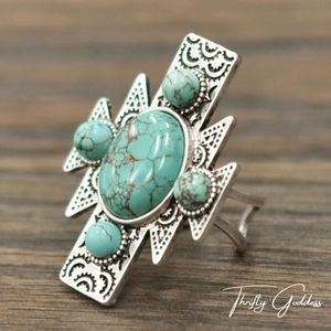 ThriftyGoddess Natural Turquoise South Western Style Adjustable Ring