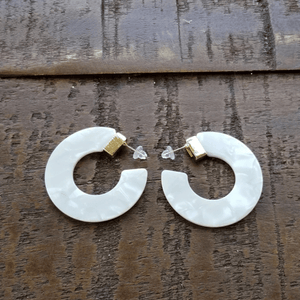 ThriftyGoddess Pearl White Semi Hoop Resin Earrings