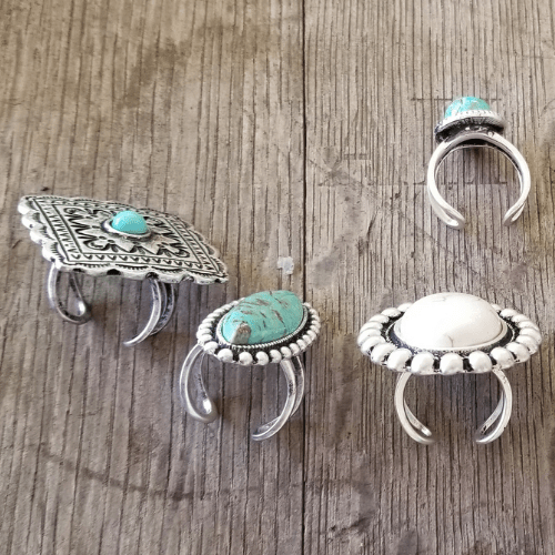 ThriftyGoddess Natural Turquoise Concho Adjustable Ring
