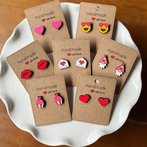 Thrifty Goddess Valentine's Day Wooden Stud Earrings