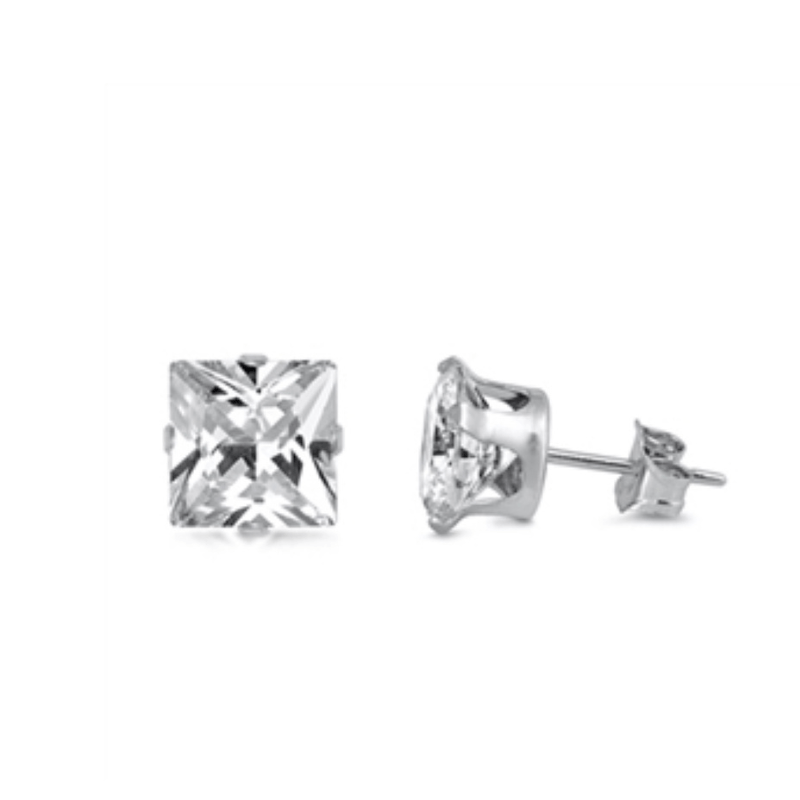 Thrifty Goddess Sterling Silver 925 Square Clear CZ Stud Earrings