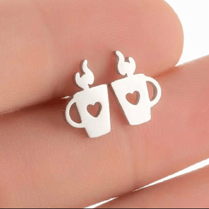 Thrifty Goddess Stainless Steel Coffe Cup Stud Earrings