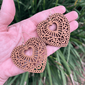 Thrifty Goddess Natural Wood Heart Shaped Earrings