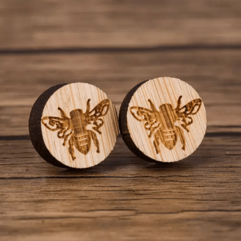 Thrifty Goddess "Bee Kind" Wooden Stud Earrings