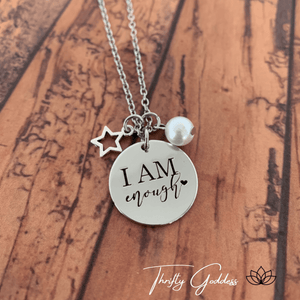 ThriftyGoddess Inspirational Hand Stamped Necklace - I Am Enough