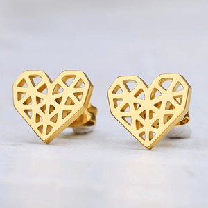 ThriftyGoddess Stainless Steel Geometric Heart Stud Earrings